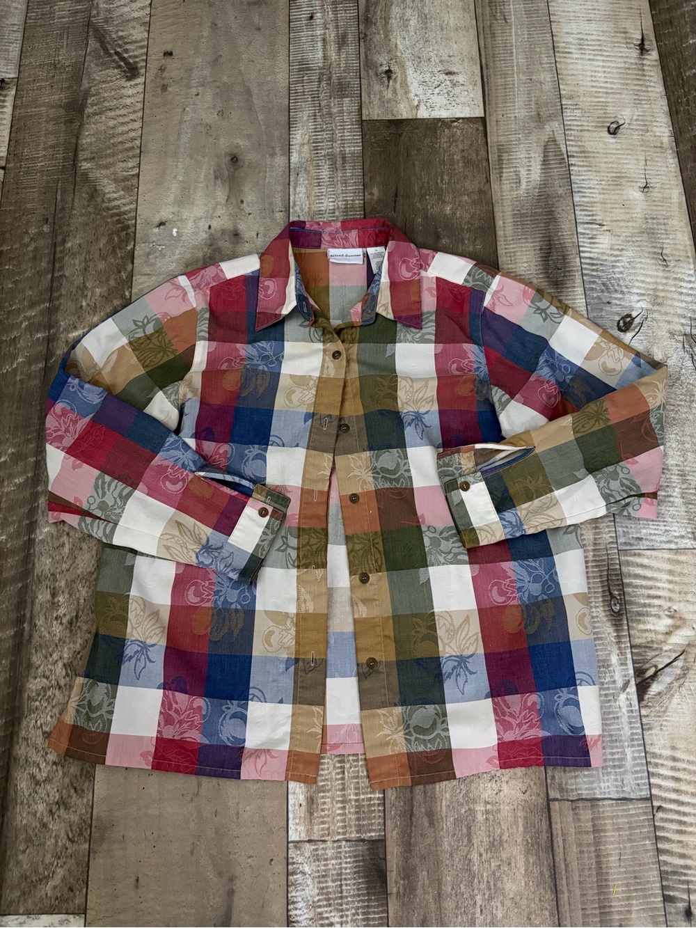 Alfred Dunner Red Pink Blue Plaid Button-Up Shirt